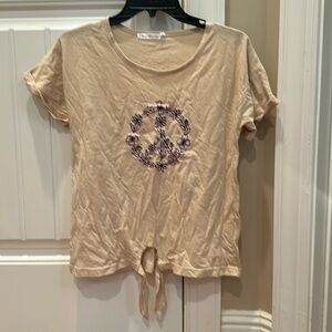 Flower peace sign tan cute bow on the front